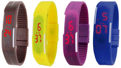 View NS18 Silicone Led Magnet Band Combo of 4 Brown, Yellow, Purple And Blue Digital Watch  - For Boys & Girls Wrist Watches Price Online(NS18)