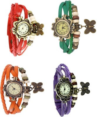NS18 Vintage Butterfly Rakhi Combo of 4 Red, Orange, Green And Purple Analog Watch  - For Women   Watches  (NS18)