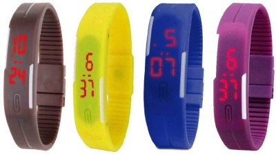 NS18 Silicone Led Magnet Band Watch Combo of 4 Brown, Yellow, Blue And Purple Digital Watch  - For Couple   Watches  (NS18)