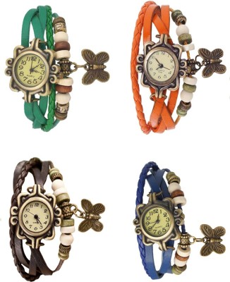NS18 Vintage Butterfly Rakhi Combo of 4 Green, Brown, Orange And Blue Analog Watch  - For Women   Watches  (NS18)