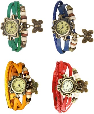 NS18 Vintage Butterfly Rakhi Combo of 4 Green, Yellow, Blue And Red Analog Watch  - For Women   Watches  (NS18)