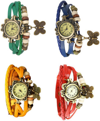 NS18 Vintage Butterfly Rakhi Combo of 4 Green, Yellow, Blue And Red Analog Watch  - For Women   Watches  (NS18)