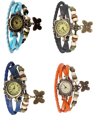 View NS18 Vintage Butterfly Rakhi Combo of 4 Sky Blue, Blue, Black And Orange Analog Watch  - For Women Wrist Watches Price Online(NS18)