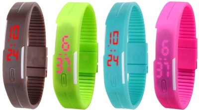NS18 Silicone Led Magnet Band Watch Combo of 4 Brown, Green, Sky Blue And Pink Digital Watch  - For Couple   Watches  (NS18)