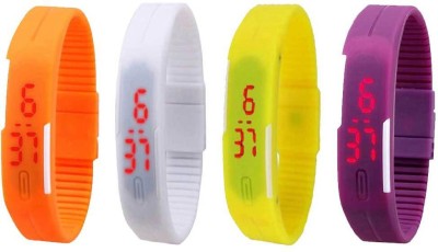 NS18 Silicone Led Magnet Band Watch Combo of 4 Orange, White, Yellow And Purple Digital Watch  - For Couple   Watches  (NS18)