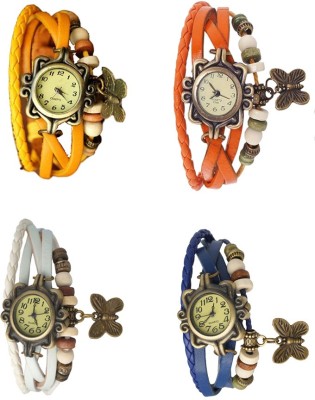 NS18 Vintage Butterfly Rakhi Combo of 4 Yellow, White, Orange And Blue Analog Watch  - For Women   Watches  (NS18)