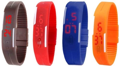 NS18 Silicone Led Magnet Band Combo of 4 Brown, Red, Blue And Orange Digital Watch  - For Boys & Girls   Watches  (NS18)