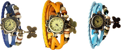 

Kissu Vintage Rakhi Watch Combo of 3 Blue, Yellow And Sky Blue Watch - For Women