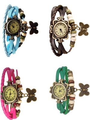 NS18 Vintage Butterfly Rakhi Combo of 4 Sky Blue, Pink, Brown And Green Analog Watch  - For Women   Watches  (NS18)