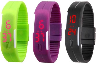 RSN Silicone Led Magnet Band Combo of 3 Green, Purple And Black Digital Watch  - For Men & Women   Watches  (RSN)