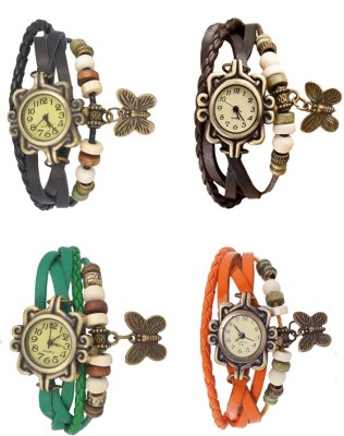 NS18 Vintage Butterfly Rakhi Combo of 4 Black, Green, Brown And Orange Analog Watch  - For Women   Watches  (NS18)