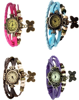 NS18 Vintage Butterfly Rakhi Combo of 4 Pink, Brown, Sky Blue And Purple Analog Watch  - For Women   Watches  (NS18)