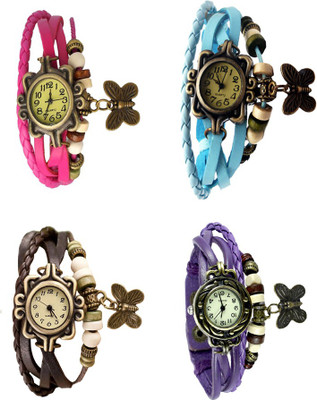 NS18 Vintage Butterfly Rakhi Combo of 4 Pink, Brown, Sky Blue And Purple Analog Watch  - For Women   Watches  (NS18)