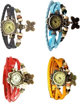 NS18 Vintage Butterfly Rakhi Combo of 4 Black, Red, Sky Blue And Yellow Analog Watch  - For Women   Watches  (NS18)