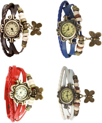 NS18 Vintage Butterfly Rakhi Combo of 4 Brown, Red, Blue And White Analog Watch  - For Women   Watches  (NS18)