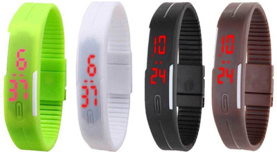 

NS18 Silicone Led Magnet Band Combo of 4 Green, White, Black And Brown Watch - For Boys & Girls