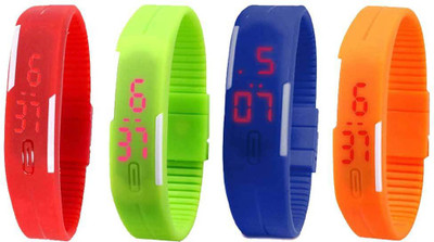 NS18 Silicone Led Magnet Band Combo of 4 Red, Green, Blue And Orange Watch - For Boys & Girls