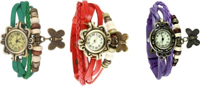 NS18 Vintage Butterfly Rakhi Watch Combo of 3 Green, Red And Purple Analog Watch  - For Women   Watches  (NS18)