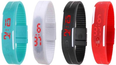 NS18 Silicone Led Magnet Band Watch Combo of 4 Sky Blue, White, Black And Red Digital Watch  - For Couple   Watches  (NS18)