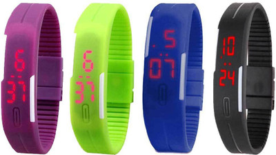 

NS18 Silicone Led Magnet Band Combo of 4 Purple, Green, Blue And Black Watch - For Boys & Girls