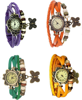 

NS18 Vintage Butterfly Rakhi Combo of 4 Purple, Green, Orange And Yellow Watch - For Women