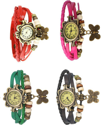 

NS18 Vintage Butterfly Rakhi Combo of 4 Red, Green, Pink And Black Watch - For Women