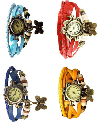 

Kissu Vintage Rakhi Combo of 4 Sky Blue, Blue, Red And Yellow Watch - For Women