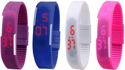 NS18 Silicone Led Magnet Band Watch Combo of 4 Purple, Blue, White And Pink Digital Watch  - For Couple   Watches  (NS18)