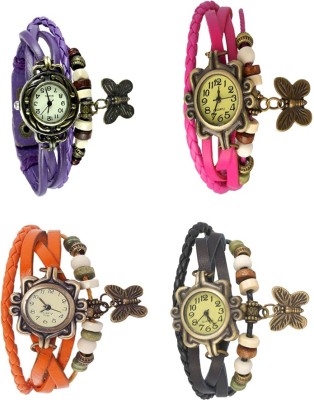 NS18 Vintage Butterfly Rakhi Combo of 4 Purple, Orange, Pink And Black Analog Watch  - For Women   Watches  (NS18)