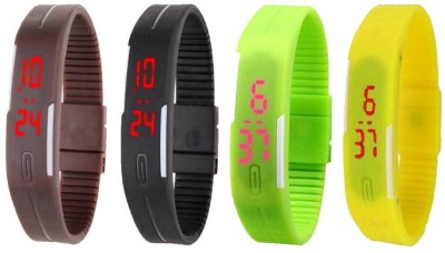 NS18 Silicone Led Magnet Band Combo of 4 Brown, Black, Green And Yellow Digital Watch  - For Boys & Girls   Watches  (NS18)