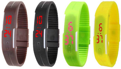 

Kissu Led Magnet Band Combo of 4 Brown, Black, Green And Yellow Watch - For Men & Women