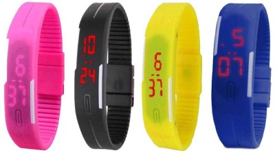 NS18 Silicone Led Magnet Band Combo of 4 Pink, Black, Yellow And Blue Digital Watch  - For Boys & Girls   Watches  (NS18)