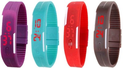 NS18 Silicone Led Magnet Band Combo of 4 Purple, Sky Blue, Red And Brown Digital Watch  - For Boys & Girls   Watches  (NS18)