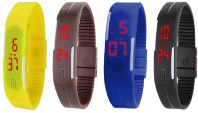 NS18 Silicone Led Magnet Band Combo of 4 Yellow, Brown, Blue And Black Digital Watch  - For Boys & Girls   Watches  (NS18)