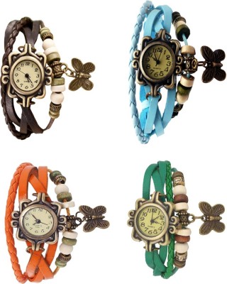 NS18 Vintage Butterfly Rakhi Combo of 4 Brown, Orange, Sky Blue And Green Analog Watch  - For Women   Watches  (NS18)