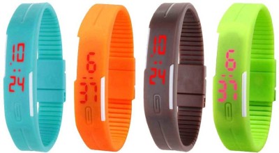 NS18 Silicone Led Magnet Band Combo of 4 Sky Blue, Orange, Brown And Green Digital Watch  - For Boys & Girls   Watches  (NS18)