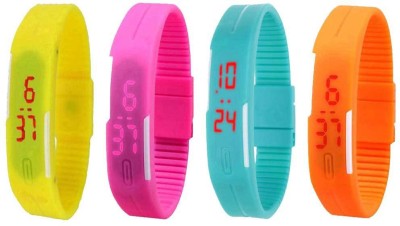 NS18 Silicone Led Magnet Band Combo of 4 Yellow, Pink, Sky Blue And Orange Digital Watch  - For Boys & Girls   Watches  (NS18)