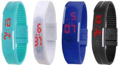 

NS18 Silicone Led Magnet Band Combo of 4 Sky Blue, White, Blue And Black Watch - For Boys & Girls