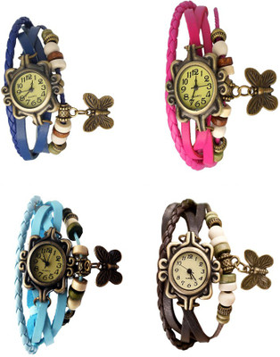 

Kissu Vintage Rakhi Combo of 4 Blue, Sky Blue, Pink And Brown Watch - For Women