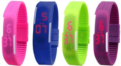 NS18 Silicone Led Magnet Band Watch Combo of 4 Pink, Blue, Green And Purple Digital Watch  - For Couple   Watches  (NS18)