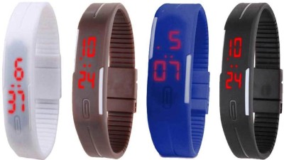 NS18 Silicone Led Magnet Band Combo of 4 White, Brown, Blue And Black Digital Watch  - For Boys & Girls   Watches  (NS18)