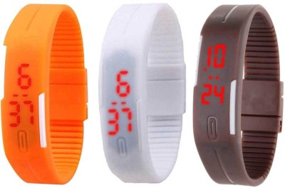 NS18 Silicone Led Magnet Band Combo of 3 Orange, White And Brown Digital Watch  - For Boys & Girls   Watches  (NS18)