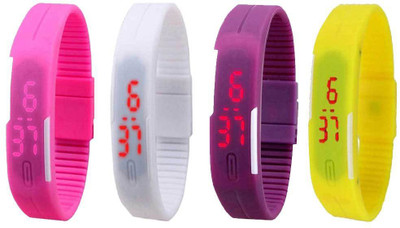 

Kissu Led Magnet Band Combo of 4 Pink, White, Purple And Yellow Watch - For Men & Women