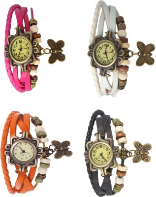 NS18 Vintage Butterfly Rakhi Combo of 4 Pink, Orange, White And Black Analog Watch  - For Women   Watches  (NS18)