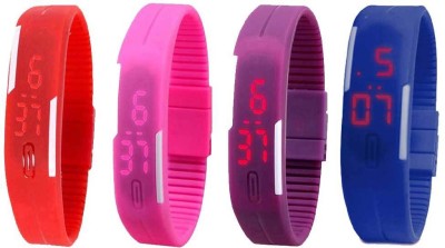 NS18 Silicone Led Magnet Band Combo of 4 Red, Pink, Purple And Blue Digital Watch  - For Boys & Girls   Watches  (NS18)