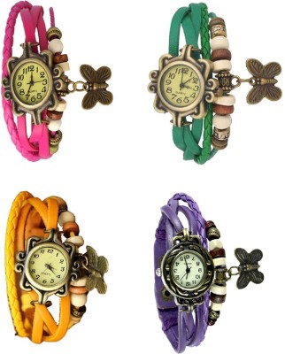 NS18 Vintage Butterfly Rakhi Combo of 4 Pink, Yellow, Green And Purple Analog Watch  - For Women   Watches  (NS18)