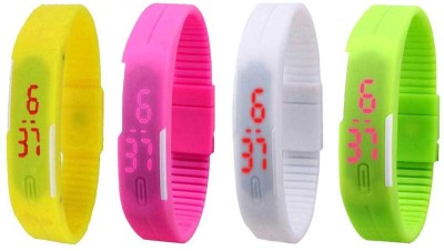 NS18 Silicone Led Magnet Band Combo of 4 Yellow, Pink, White And Green Digital Watch  - For Boys & Girls   Watches  (NS18)