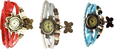 NS18 Vintage Butterfly Rakhi Watch Combo of 3 Red, White And Sky Blue Analog Watch  - For Women   Watches  (NS18)