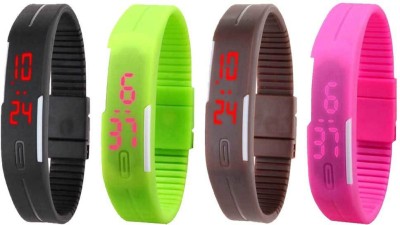 NS18 Silicone Led Magnet Band Combo of 4 Black, Green, Brown And Pink Digital Watch  - For Boys & Girls   Watches  (NS18)