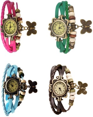 NS18 Vintage Butterfly Rakhi Combo of 4 Pink, Sky Blue, Green And Brown Analog Watch  - For Women   Watches  (NS18)